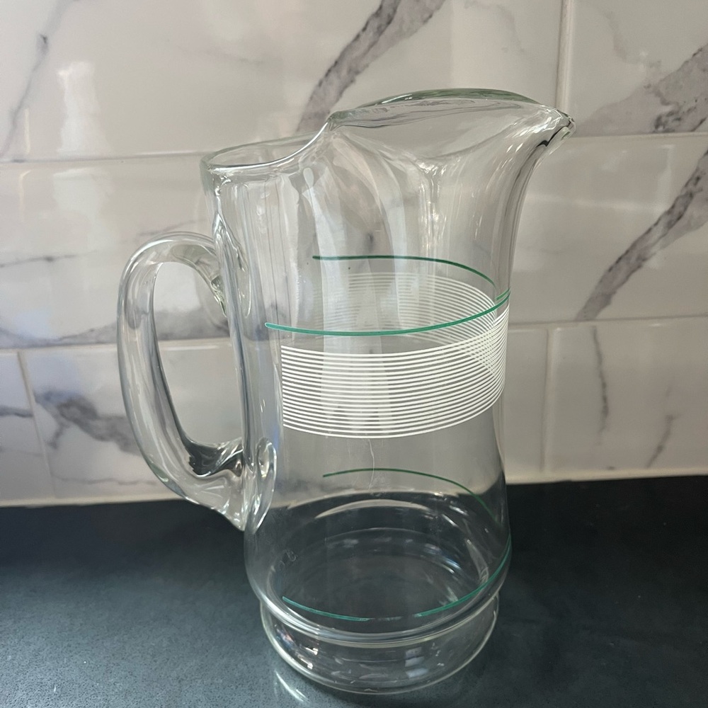 Mid-Century Glass Pitcher with White and Green Stripes